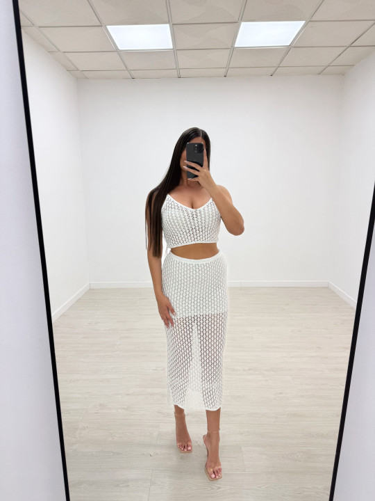CONJUNTO CROCHET FALDA+TOP BLANCO CONJUNTO CROCHET FALDA+TOP BLANCO